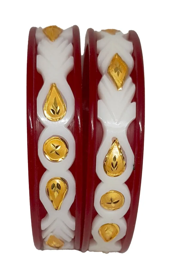 Red & White Artificial Bangles with Golden Leaf Design – Bridal & Festive Jewellery | Soumen Shopking