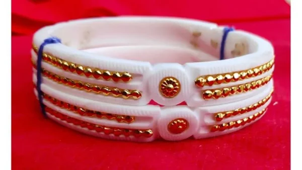 White Bangles with Golden Bead Design for Women – Traditional Artificial Jewellery | Bridal Ethnic Bangles Online India