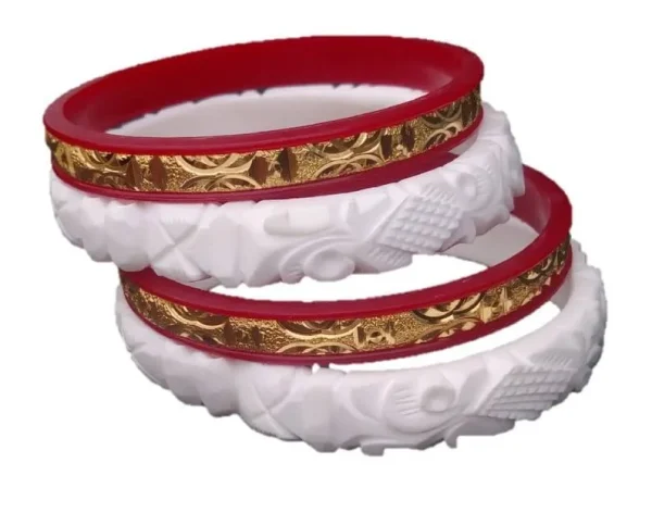 Red & White Bangles with Golden Floral Design – Traditional Artificial Jewellery for Women | Bridal Bangles Online India
